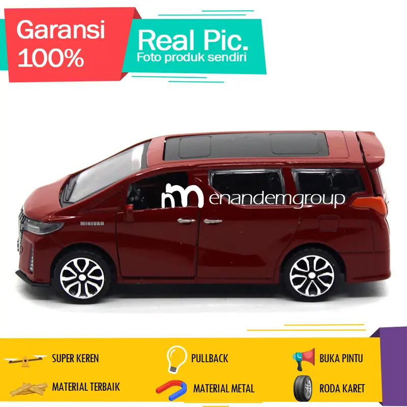Diecast Mainan Mobil Miniatur Alphard Buka Pintu Route Besi Pullback 3