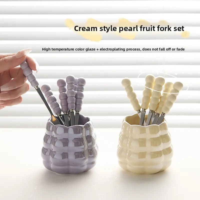 Internet celebrity cream feng shui fruit fork set electroplating process light luxury storage tank high value coffee table decorative fruit label korean  spoons