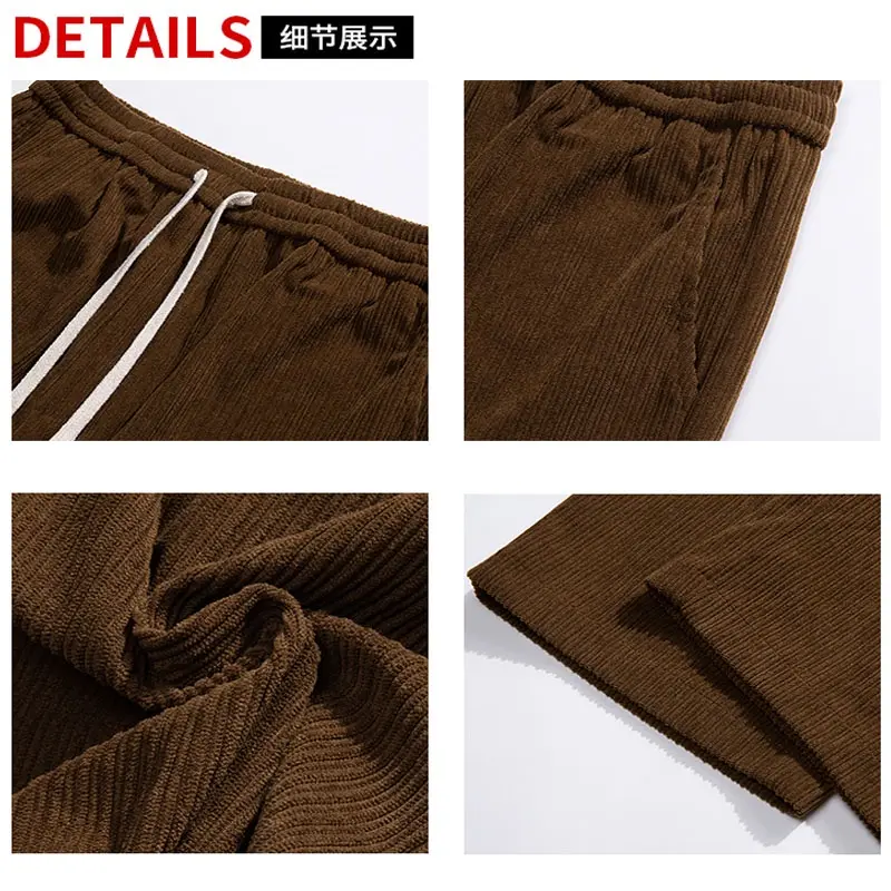 Celana Corduroy Panjang unisex celana korduroy pria korean style baggy pants coklat retro celana kulot pria oversize cordutoy Pants celana panjang pria loose pants celana pria keren celana hitam celana kain celana corduroy pria  Remaja Casual Straight 6