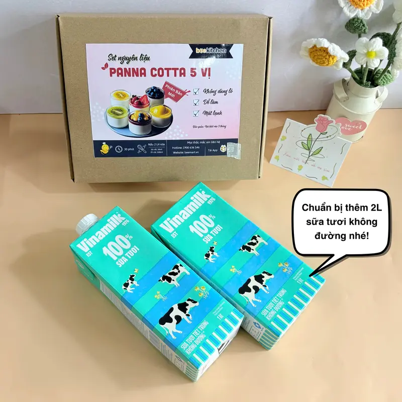 [Combo Panna 5 VỊ] Set nguyên liệu Panna Cotta siêu sốt 5 vị tặng kèm 50 hũ - thành phẩm 50-60 hũ 60ml mát lạnh, thơm ngon 3