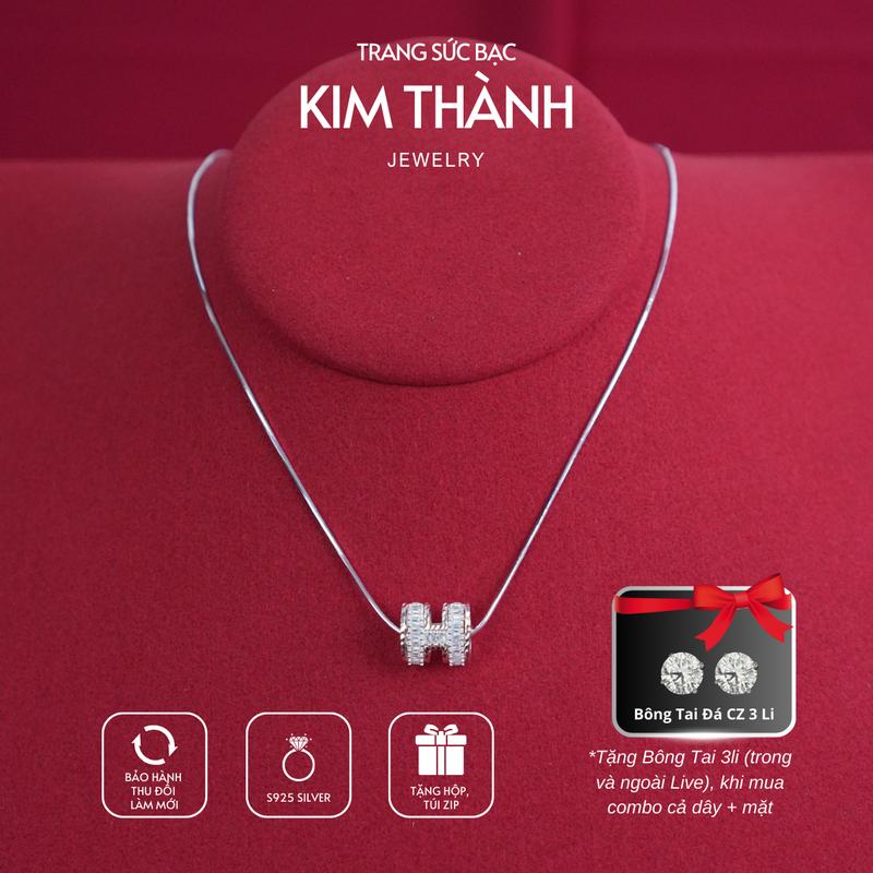 Combo Dây Chuyền Mì Tròn Mặt Chữ H [Tặng Bông Tai 3li Khi mua combo cả dây + mặt] Bạc S925 trắng sáng hoặc Xi kim miễn phí trang sức nữ Vòng Cổ Kim Thành Jewelry - TTP 0