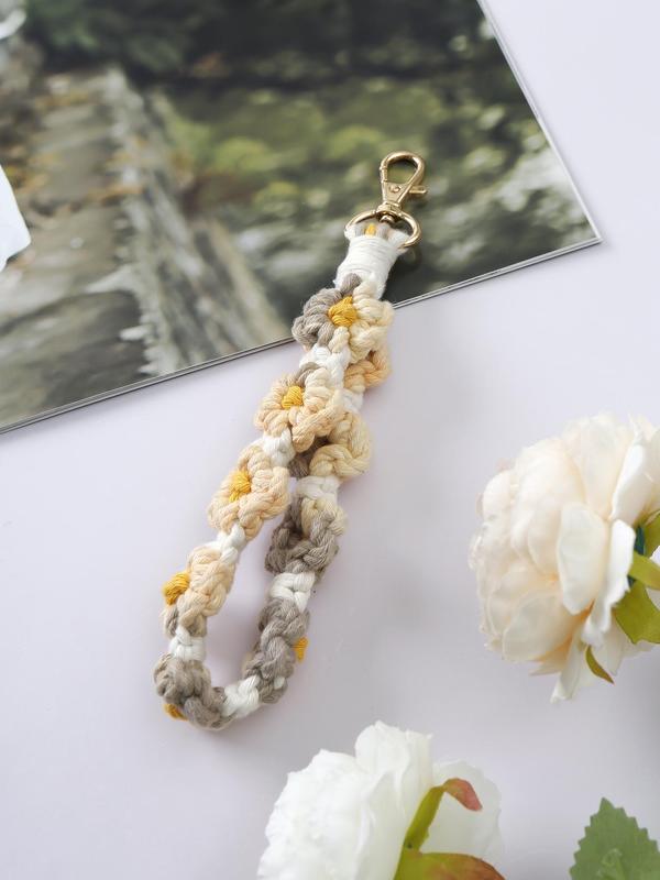 Boho Style Colorful Flower Rope Braided Keychain, Fashionable Crochet Wristlet Keychain for Women & Men, Cute Kawaii Accessories for Women 3
