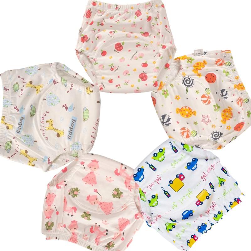 Combo 5 quần bỏ bỉm chất cotton mềm mát cho bé trai bé gái 3-22kg - Bỉm Cotton họa tiết tập luyện cai bỉm Vải Thun Cotton Vải Cotton bim chobe tã hoa quả