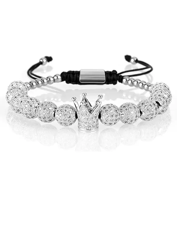 Rhinestone Crown & Beaded Braided Bracelet, Men Accessories, 3pcs Fashion Jewelry for Party, Daily Decor, Trendy All-match & Exquisite Jewellery for Birthday Gift 5