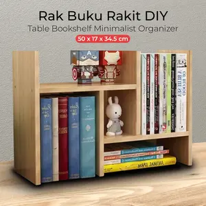 Veneer Rak Buku Rakit DIY Table Bookshelf Organizer Kayu 50x17x34.5cm - ZW404