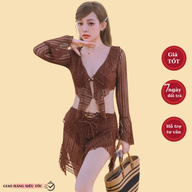 [GIẢM 15% ĐƠN TỪ 75K  Bikini 4 mảnh set đồ bơi nữ đi biển du lịch kèm áo khoác chống nắng và khăn quấn eo sexy tôn dáng 22058 D7T3