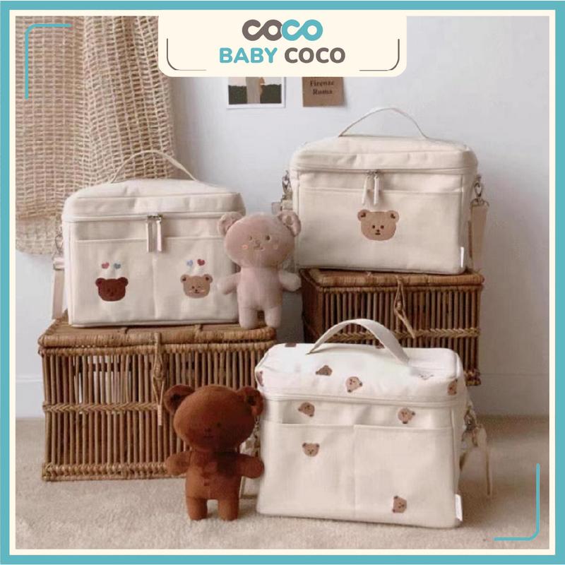 Túi giữ nhiệt bỉm sửa họa tiết thêu đựng đồ cho mẹ đa năng phong cách Hàn Quốc