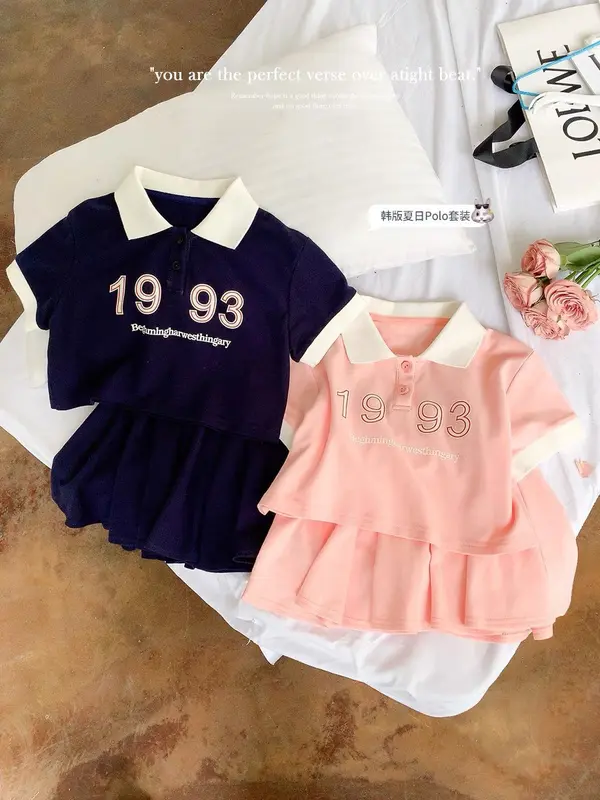 G03. Set áo croptop kèm chân váy xếp ly phong cách hàn quốc xinh cho bé 4