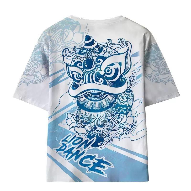 Product Introduction of Fashion Male Lion Dance Lion King Tide Brand 3D Printed Short-sleeved Summer T-shirt Menswear Top 5