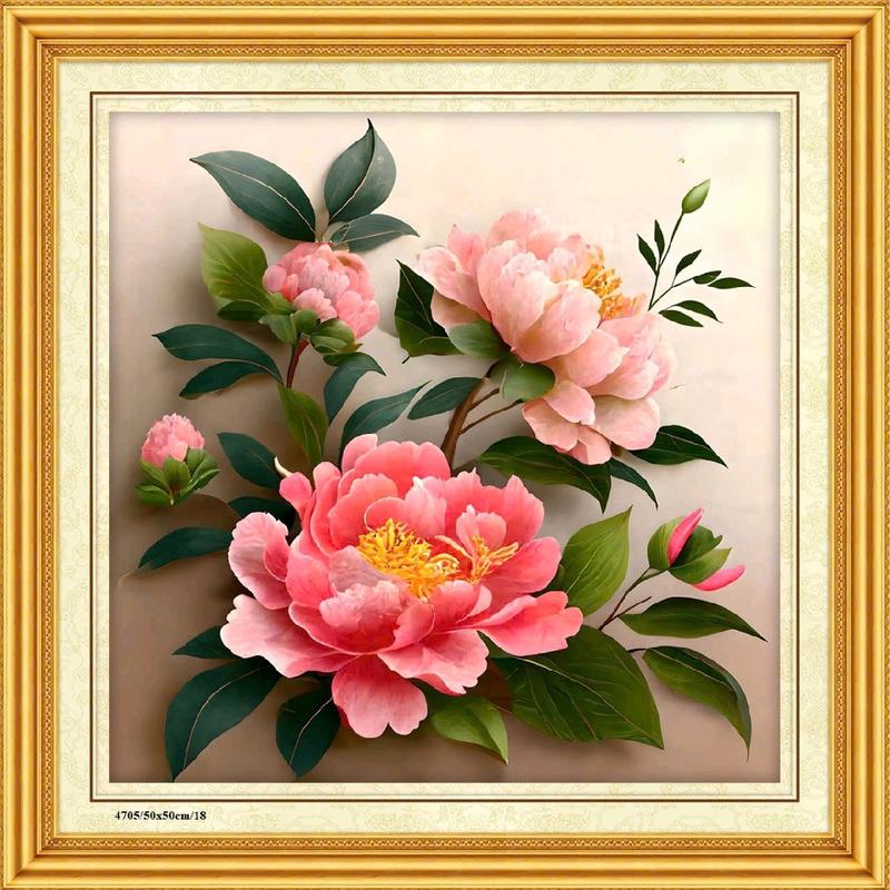 Tranh thêu hoa mẫu đơn mẫu mới-4705-50x50cm