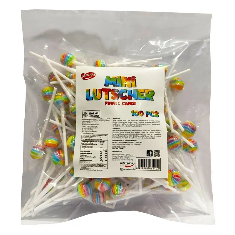 Naraya Mini Lutscher Fruity Fruit Candy 300g Permen Lolipop Rainbow Fruit Candy Isi 100 Pcs 1