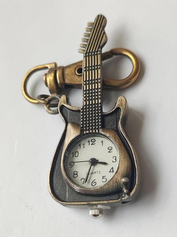 Men's Vintage Style Guitar Shaped Design Quartz Watch, Casual Trendy Analog Watch As Gifts, Fashionable Keychain & Bag Charm for Daily Decoration As Gift without Box 2