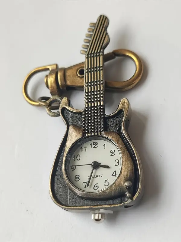 Men's Vintage Style Guitar Shaped Design Quartz Watch, Casual Trendy Analog Watch As Gifts, Fashionable Keychain & Bag Charm for Daily Decoration As Gift without Box 2
