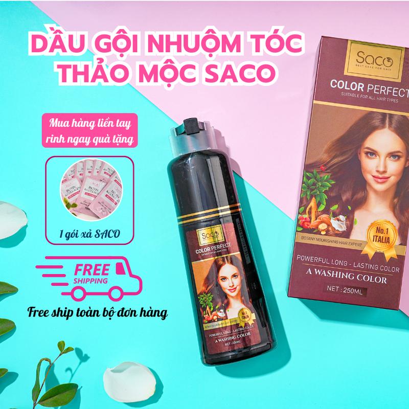 Dầu gội nhuộm tóc, đổi màu tóc, nhuộm tóc bạc thảo dược, dưỡng tóc mềm mượt SACO 250ml - 8 màu thịnh hành