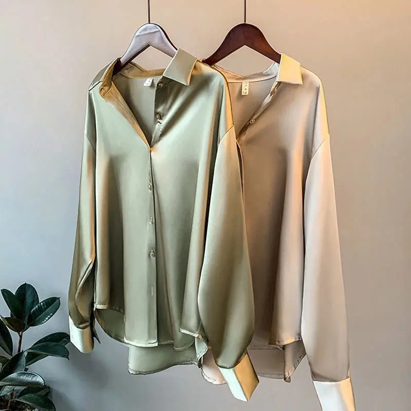 Long Sleeve Satin Shirt Women's Design Sense Niche 2025 Spring New All-Match Drape Retro Hong Kong Style Shirt Top