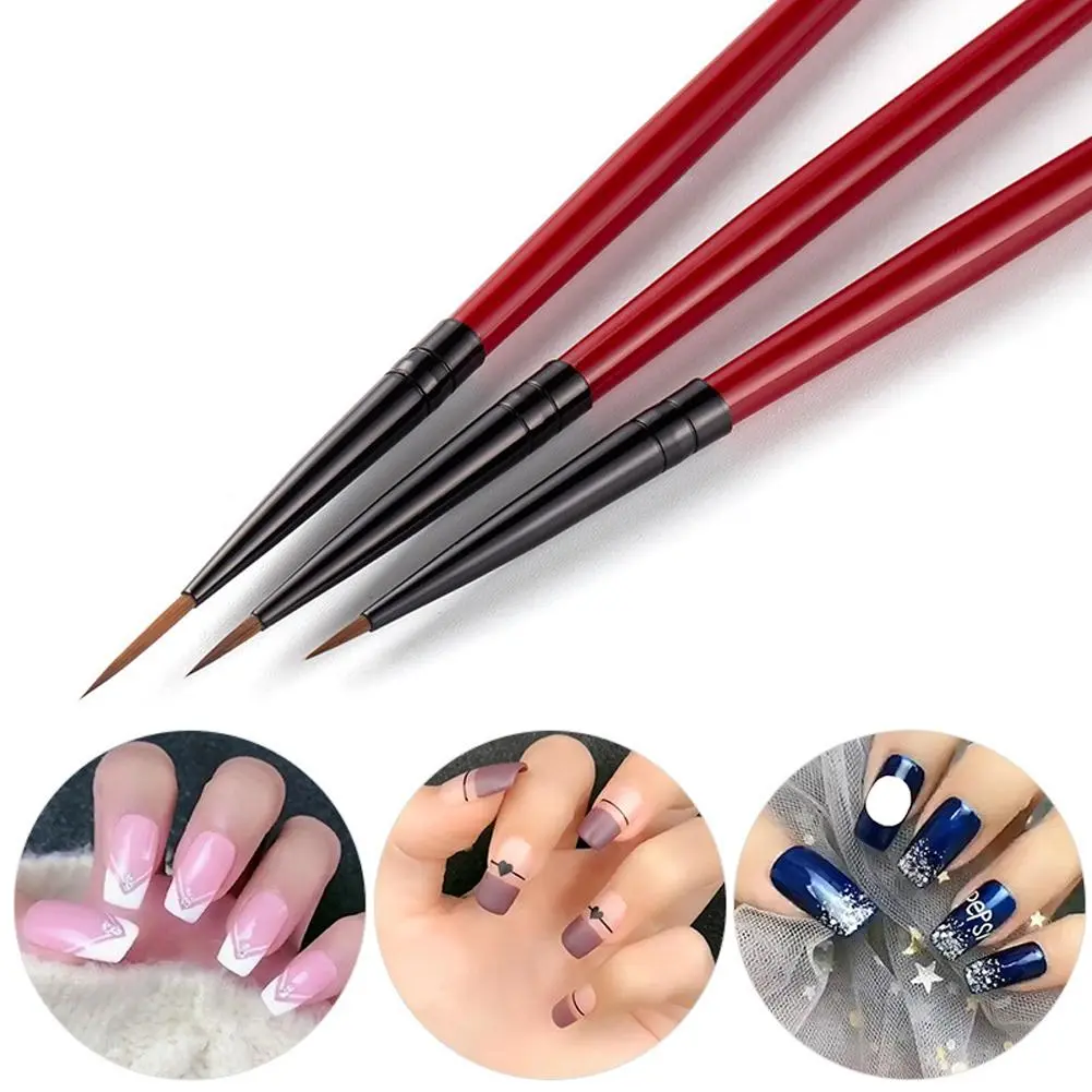 3Pcs/Set 5/7/11mm Nail Art Line Brush UV Painting Drawing Flowder Detailing Thin Liner Sripe Grid Pen DIY Manicure Tools