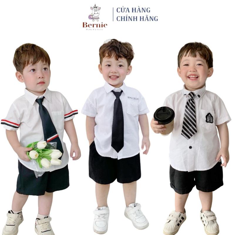 Set bộ đi chơi bé trai áo sơ mi trắng kèm quần short âu mẫu tổng hợp BERNIE cho bé từ 9 đến 25kg