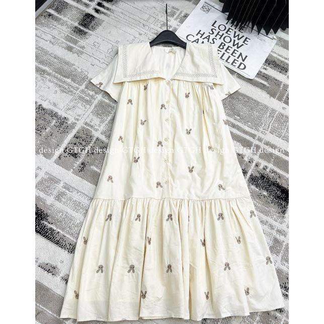 Đầm bầu V1167 Váy thuỷ thủ thêu thỏ  Váy bầu đẹp mặc xuân hè xinh đi làm công sở suông dự tiệc