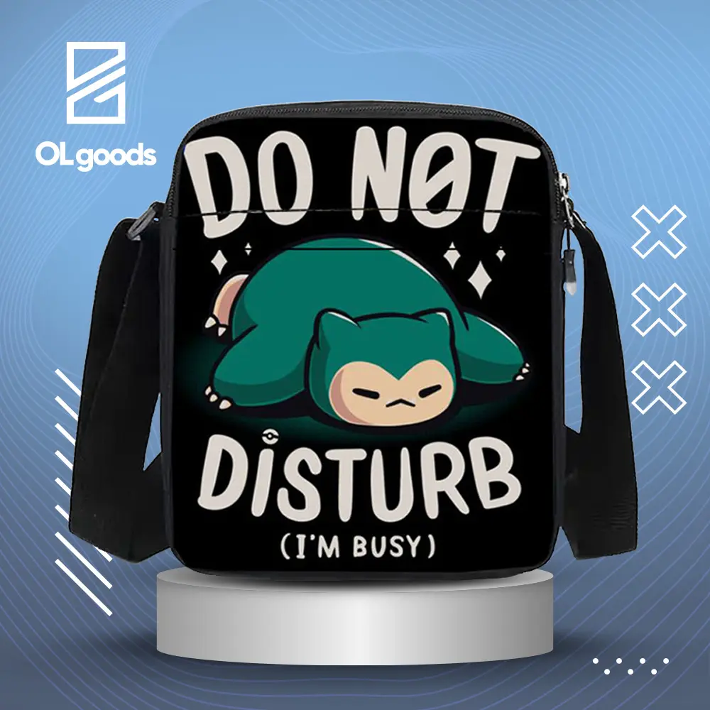 FASHION POKEMON SNORLAX POPULAR MOTIVATIONAL QOUTES 'DO NOT DISTURB' SUBLIMATION PRINT SLING BAG FOR MEN | HIGH QUALITY CROSSBODY SHOULDER MESSENGER BAGS MULTI PURPOSE RACING RIDERS PHONE SLING BAG