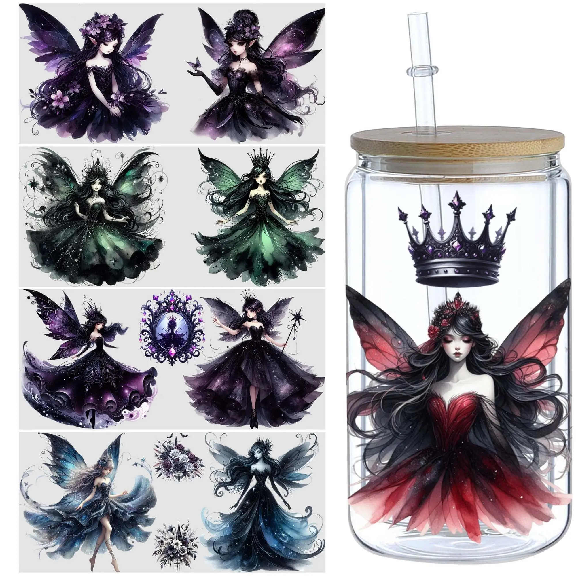 Fairy Butterfly Pattern UV DTF Transfer Sticker, Tumbler Wrap Transfer Sticker, Wipe-on Transfer Sticker for 16oz Glass, Mugs, Crafts, Furniture