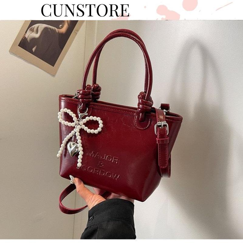 Túi Xách Nữ Cunstore Phối Nơ Ngọc Cầm Tay Đeo Chéo Đi Chơi Đi Dự Tiệc Bag Da CUN106