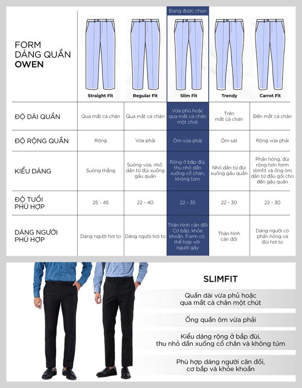 OWEN - Quần tây Nam Slim Fit QS231755 màu Xanh vừa chất liệu Nano   Hoạ tiết Trơn Menswear 5