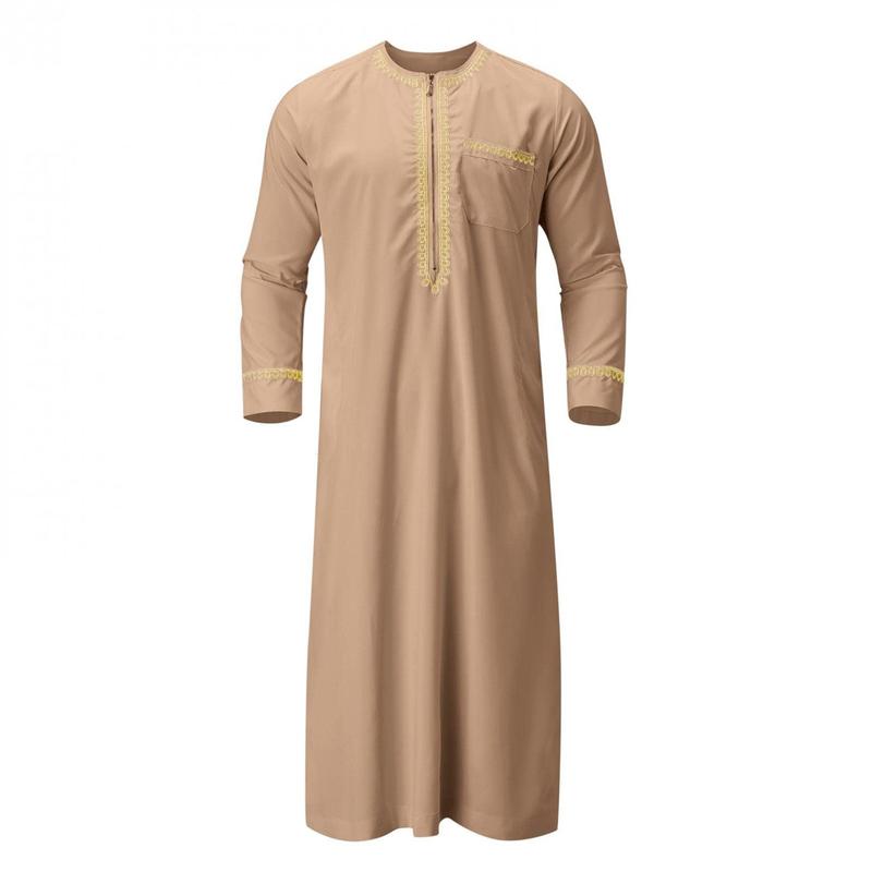 Product Introduction of Men'S Muslim Shirt Kaftan Islamic Royalty Dubai Robe O-Neck Long Sleeve Retro Tunics Abaya Arabic Traditional Costume Men'S Robe 23