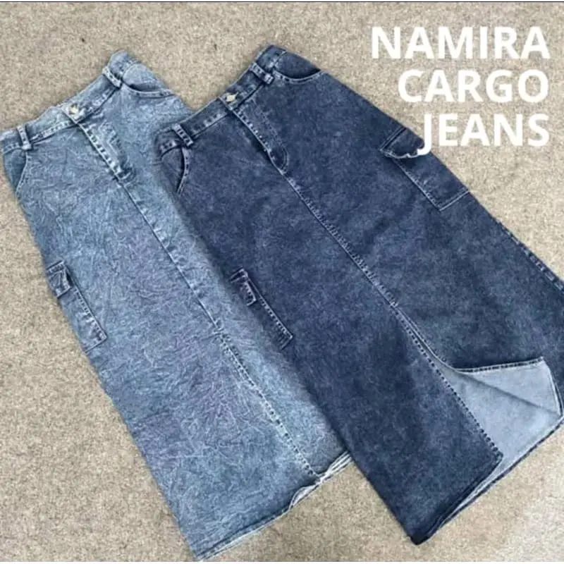 [Lboss] Rok cargo jeans Wanita belah depan - lovy Rok cargo jeans span asli Skirt rok dewasa