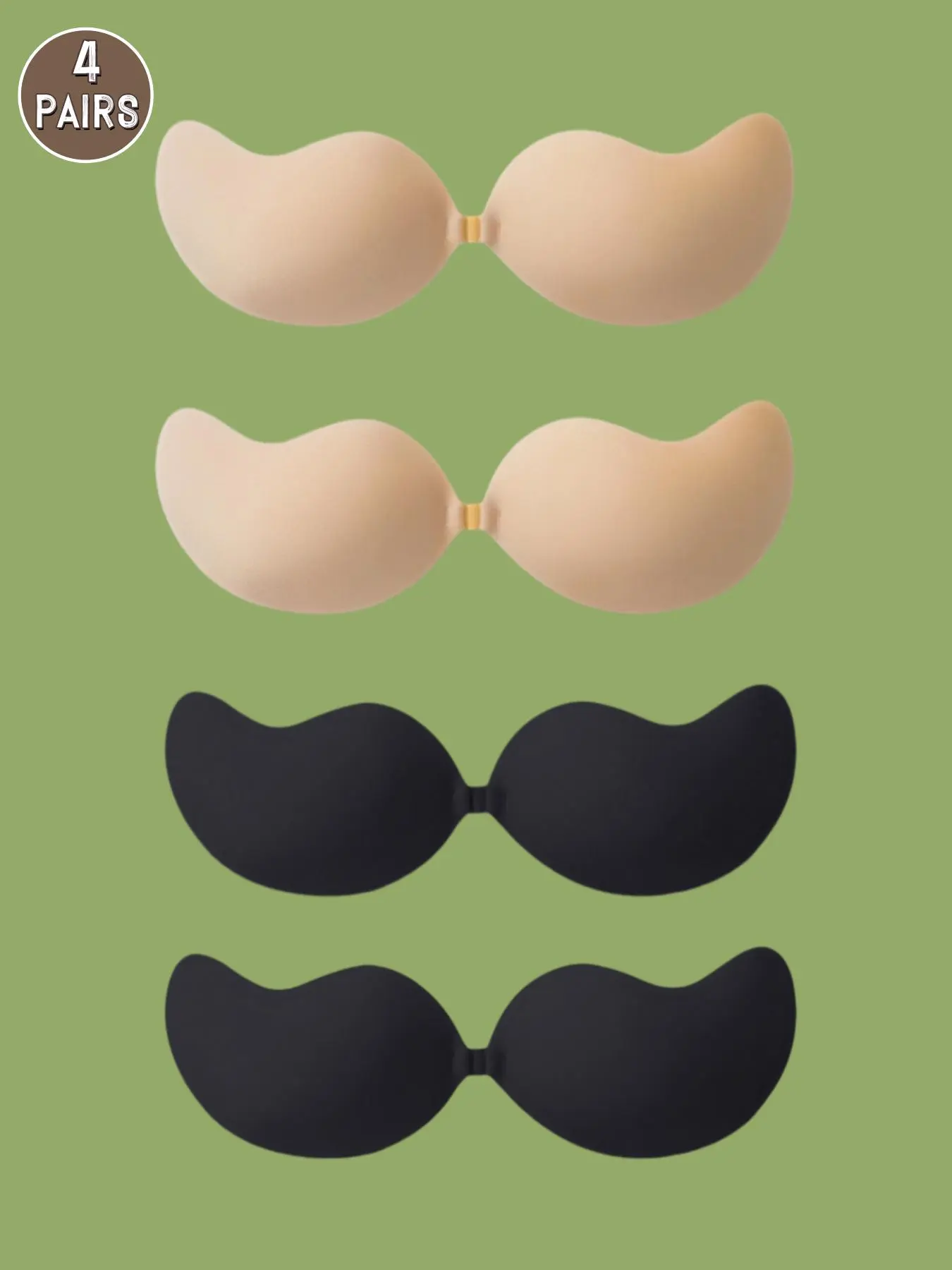 4 Pairs Women's Solid Color Mango Shaped Silicone Self Adhesive Bra, Comfort Breathable Invisible Push Up Bra For Daily,Fashion Lingerie Accessories