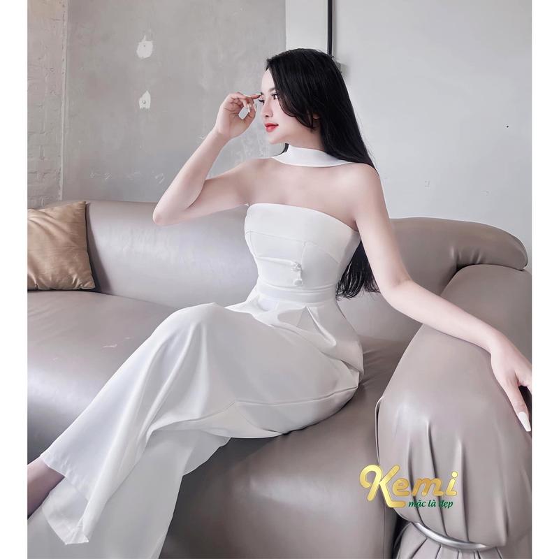  Đầm váy Jum cup dáng dài chất tuyết mưa kèm dây cổ Kemi thiết kế dáng công chúa dự tiệc ăn cưới 