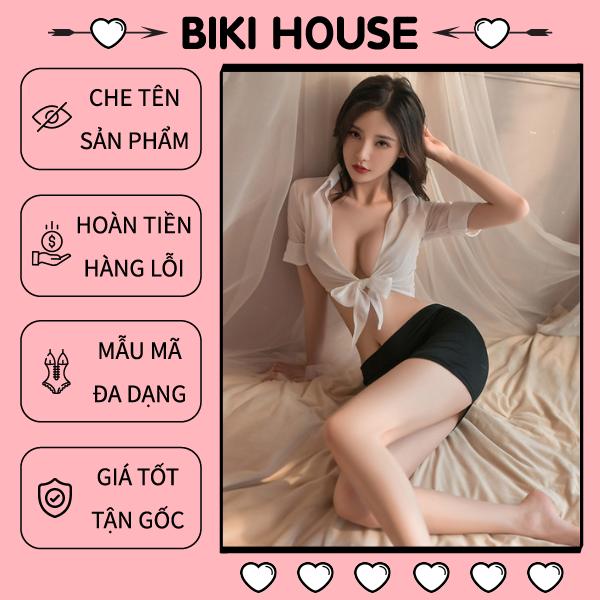 Đồ ngủ cosplay thư ký buộc dây siêu xinh gợi cảm set váy ôm body nữ cô giáo đen trắng quyến rũ BIKI HOUSE N712 - HCM