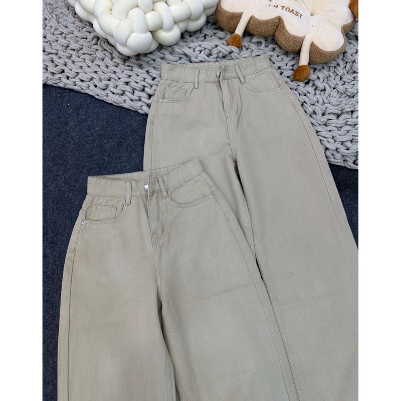 Quần suông vải Jean S-XL 2 màu trắng đen Q1020 Women, dài 105cm quan  jeansuong mma new 2