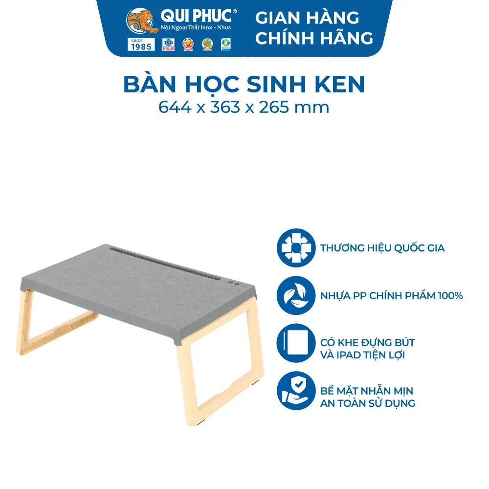 Bàn Nhựa Ken Gấp Gọn Cho Bé - Qui Phúc Chính Hãng – Nhựa PP Chính Phẩm, Có Khe Đựng Bút & Ipad, Chống Trượt, Màu Sắc Đa Dạng