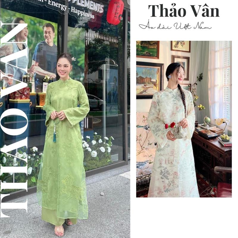 Áo Dài Cách Tân Thanh Sử Hoàng An Họa Tiết Thêu Cao Cấp Phù Hợp Mặc Lễ Tết - cover Xéo Xọ