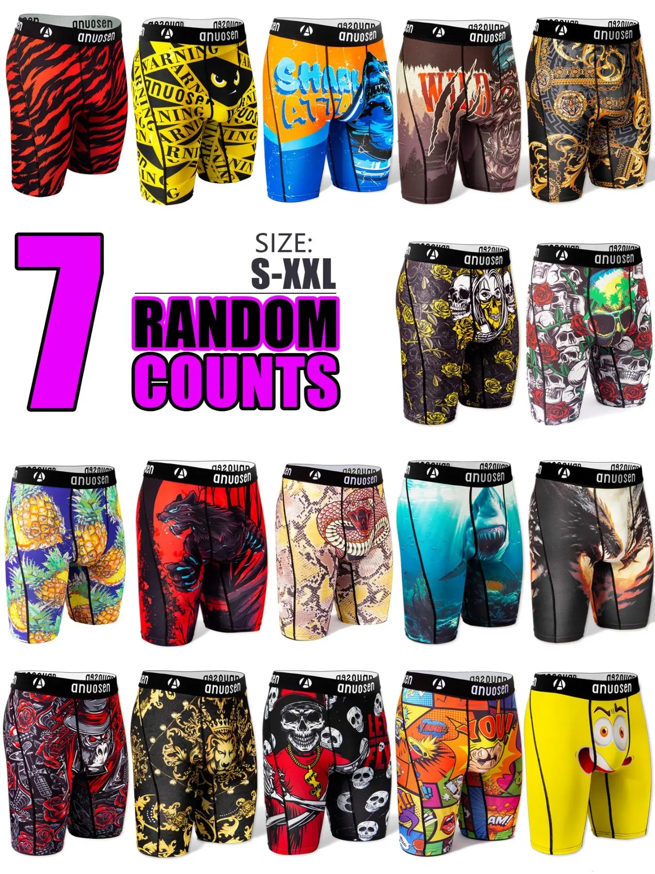 Random Men's All Over Print Boxer Brief, Casual Comfy Breathable Underwear for Daily Wear, Mens Underwear for All Seasons