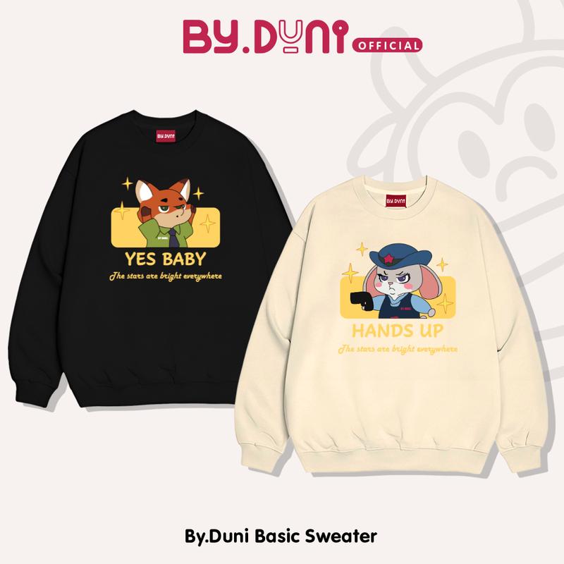 Áo Sweater cặp đôi BY.DUNI nam nữ form rộng áo cặp bạn thân unisex vải nỉ cotton thu đông in hình THỎ CÁO V.2