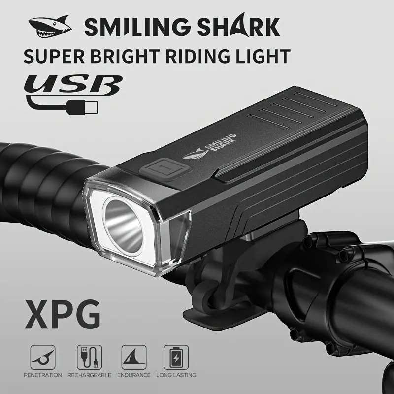 Smiling Shark Bicycle Headlights Super Bright LED Headlights USB Charging 3 Modes, Easy To Install for Night Cycling Mountain Bike