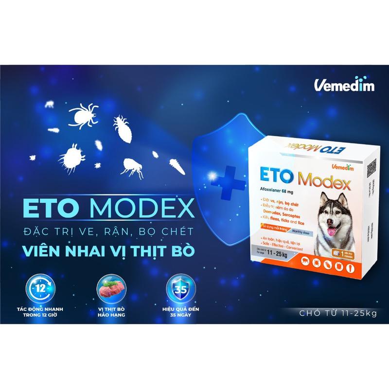 Vemedim ETO Modex - Viên nhai vị thịt bò iệt ve, rận, bọ chét, điều trị viêm da viên  phòng 4