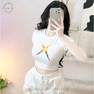 Áo Thun Croptop Thun Borip Form Basic Ôm Body In Hình Dấu X Luffy, Kích Cở S M L, Nữ Women Cổ Tròn Dáng Ngắn