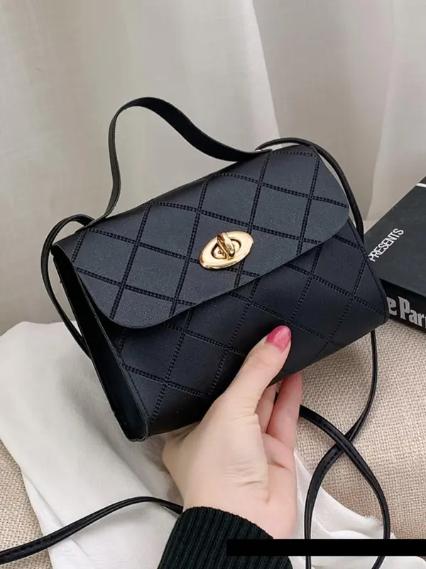 Fashion Quilted Pattern Pu Leather Crossbody Bag, Casual Solid Color Shoulder Bag for Women, Trendy Versatile High-quality Daily Commuting Bag, Sling Purse 1