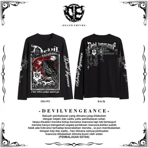 Kaos Longsleeve Netral Devil Vengeance Model Lengan Panjang Casual Sablon Dtf Full Punggung Fashion Kalcer Metal Pria Wanita Distro Hitam Putih DEATH EMPIRE EC5