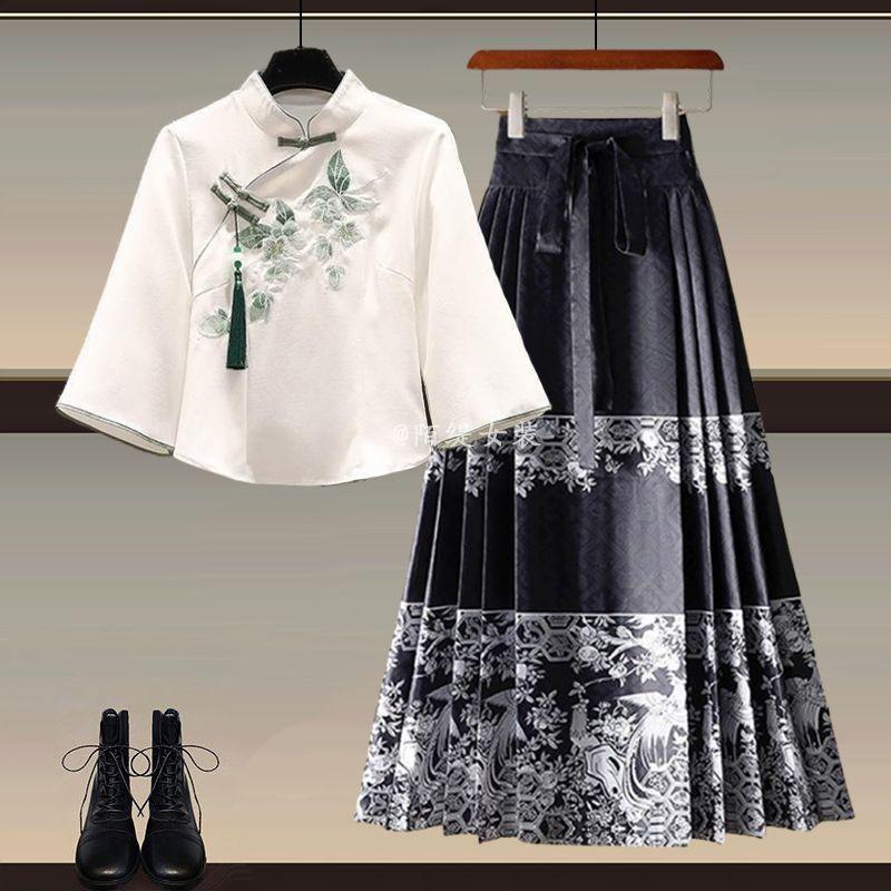 Product Introduction of Áo Khoác Và Váy Hanfu Trung Quốc Phong Cách Manbo, Màu Xanh Bạc Hà, Dành Cho Nữ, Bộ Váy Vẻ Mặt Ngựa Phong Cách Quốc Gia Mới Mùa Hè 2024 Women Dress Khuy 14