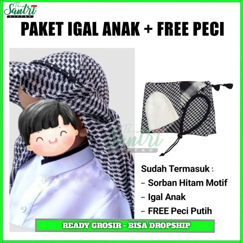 Sorban Rajut Ikat Kepala Anak  / Sorban Arafat Anak Plus Igal Pengikat Sorban / Sorban Kepala Arab / Igal Sorban Dewasa / Igal Anak Laki Laki / Sorban Kepala Dewasa / Sorban Kepala Anak Laki Laki Igal Sorban Anak / Sorban Kelapa Putih / Igal Arab Dewasa M 0