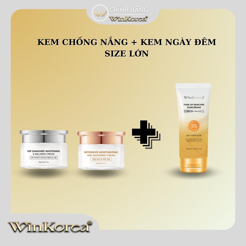 COMBO 3 MÓN KEM NGÀY VÀ ĐÊM KIM CƯƠNG VIP M.E.S.O + Kem Chống Nắng Nâng Tone Che Khuyết Điểm SPF 50+ PA ++++