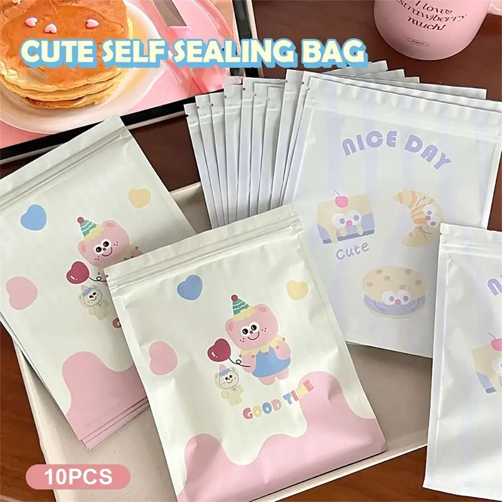 Túi Zip-lock hoạt hình dễ thương, 10 cái, để lưu trữ bánh quy ăn nhẹ bánh quy kẹo ngọt, túi quà Kawaii, túi nhựa sáng tạo, tự niêm phong, thích hợp để sử dụng cá nhân, hàng mới về