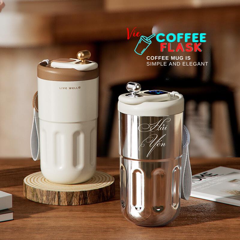 VIECUP Bình Giữ Nhiệt INOX 316 Ly Giữ Nhiệt FLASK 410ML Cao Cấp Nắp Hiển Thị Nhiệt Độ Thông Minh Kèm Quai Xách Khắc Tên Và Quà Tặng