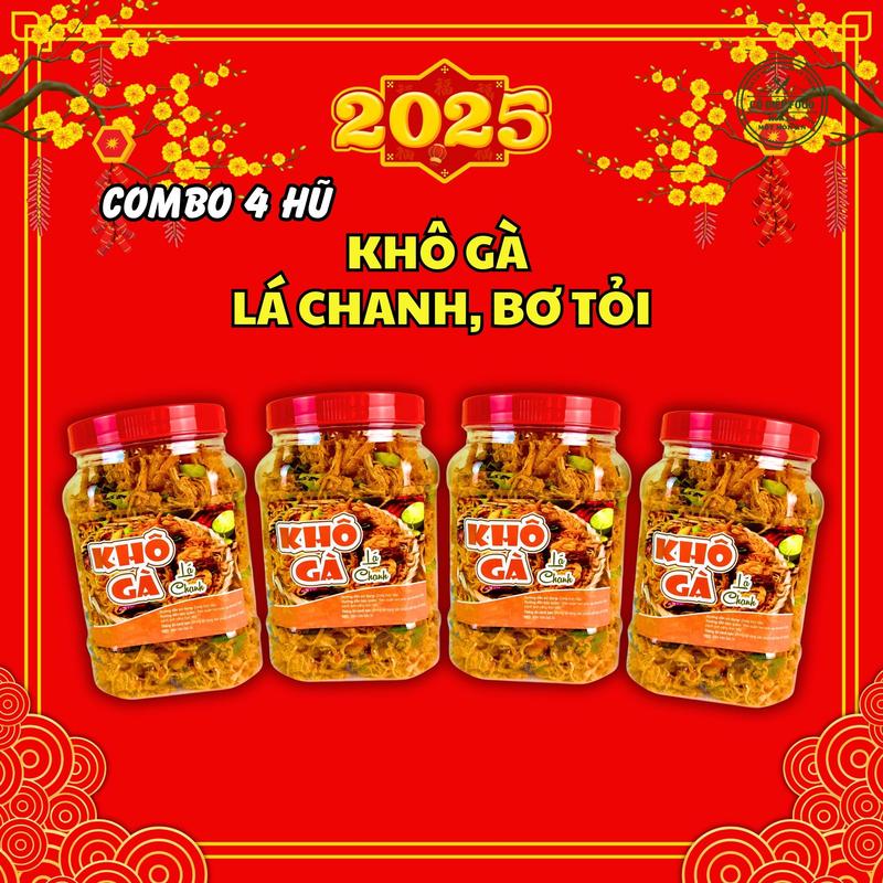 Combo 2KG ( 4 Hủ 500Gram) Khô Gà Lá Chanh / Bơ Tỏi 500Gram Thơm Ngon [ CÔ DIỆP FOOD] Snack Ăn Vặt