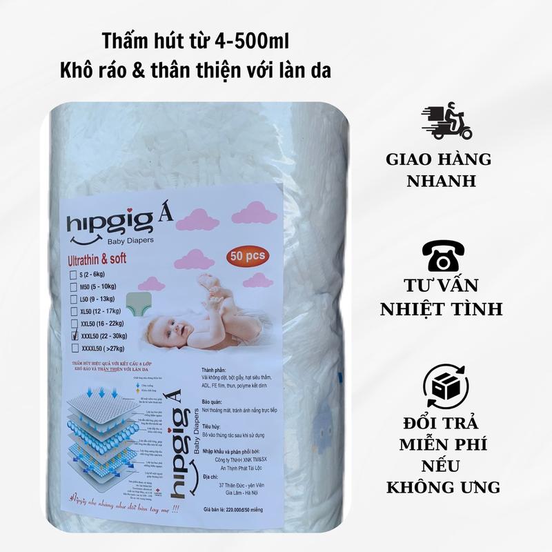 Tã Bỉm HipgigA Mỏng Thoáng Thấm Hút Tốt Combo 100m  Đủ Size Cho Bé Nhộng Chũn