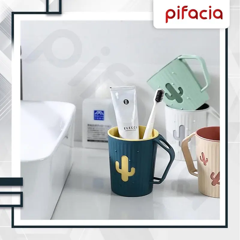 PIFACIA Gelas Kaktus Tempat Sikat Gigi Kumur Karakter Lucu Perlengkapan Kamar Mandi Cangkir BPA FREE Multifungsi 3