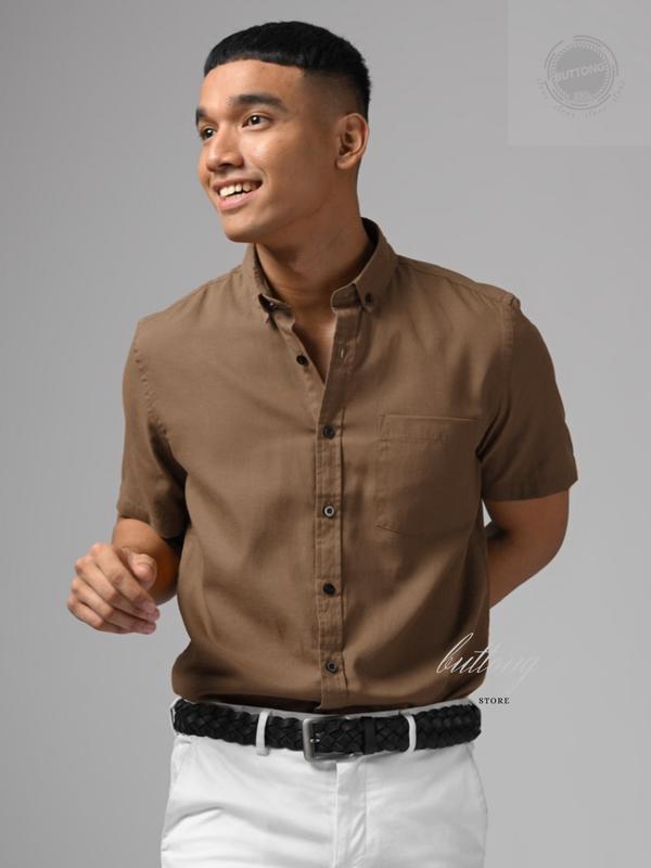 Kemeja Polos Lengan Pendek warna Coklat moca cream  Baju Dewasa Casual Pria 1